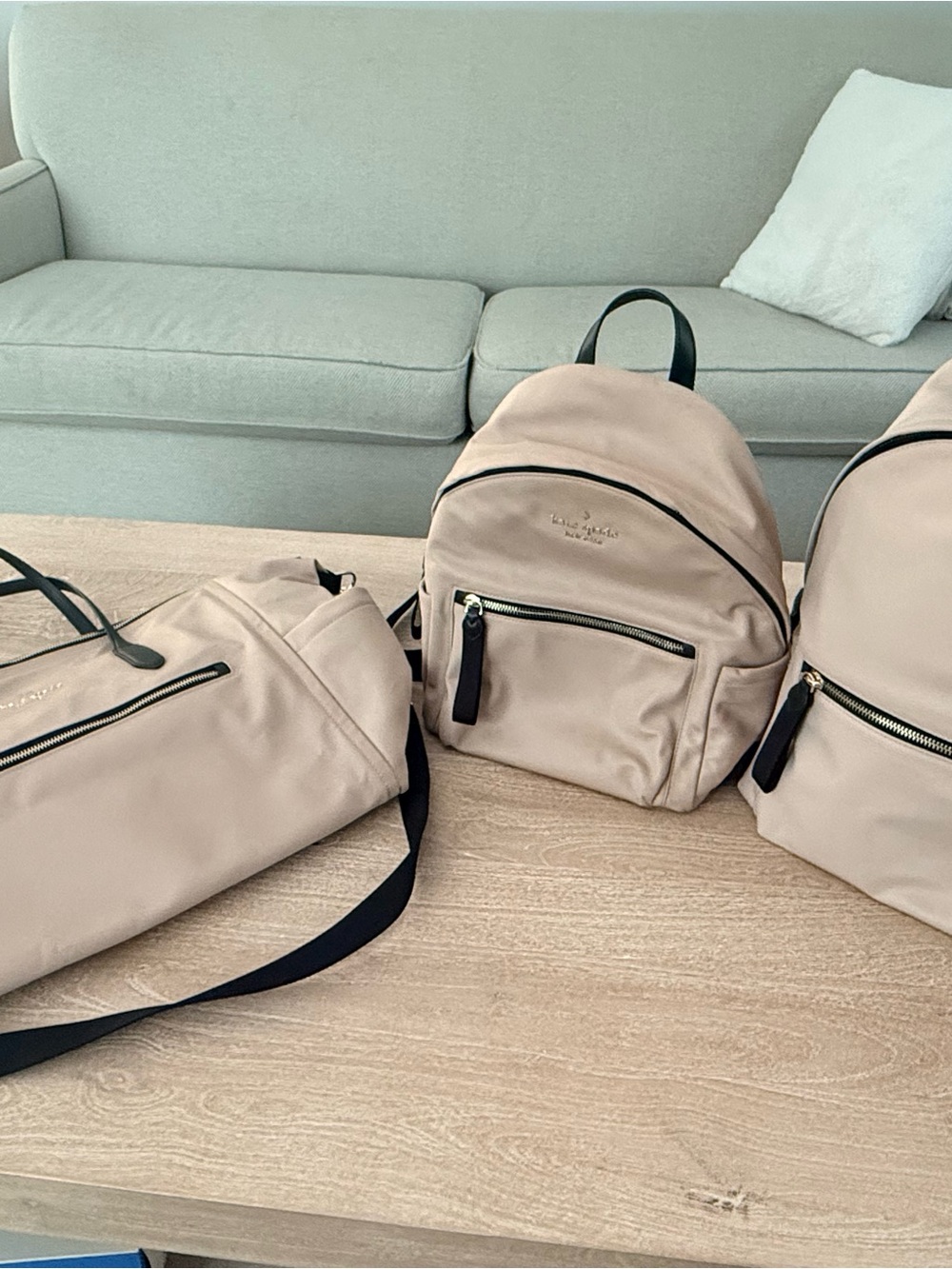 LOT: Kate Spade - 3 pc set a Beige Backpack, weekender duffle bag